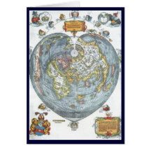 Vintage Heart Shaped Antique World Map Peter Apian Card