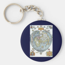 Vintage Heart Shaped Antique World Map Peter Apian Keychain