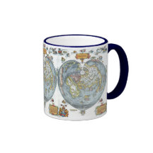 Vintage Heart Shaped Antique World Map Peter Apian Coffee Mugs