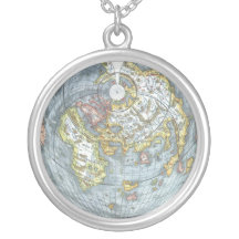 Vintage Heart Shaped Antique World Map Peter Apian Personalized Necklace