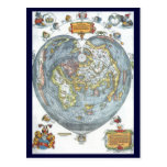 Vintage Heart Shaped Antique World Map Peter Apian Post Card