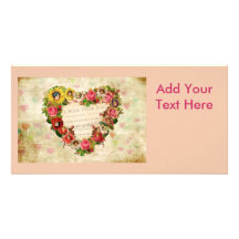 Vintage Hearts and Flowers Photo Greeting Card