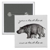 Vintage Hippopotamus Button