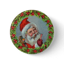 Vintage Holiday Christmas Santa Pinback Button