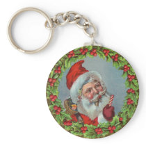 Vintage Holiday Christmas Santa Key Chain