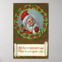 Vintage Holiday Christmas Santa Print