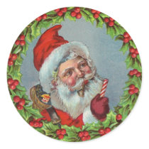 Vintage Holiday Christmas Santa Round Stickers