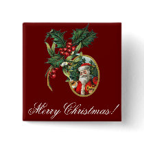 Vintage Holly and Santa Clause Christmas Pin