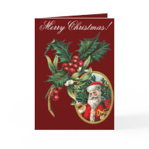 Vintage Holly and Santa Clause Christmas Cards