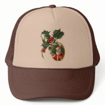 Vintage Holly and Santa Clause Christmas Mesh Hats