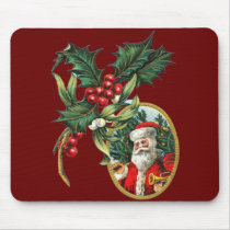 Vintage Holly and Santa Clause Christmas Mousepads