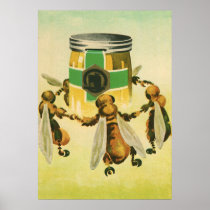 Vintage Honey Bees Dancing Print