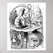 Vintage Hookah Smoking Caterpillar with Alice Print