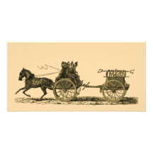 Vintage Horse Drawn Fire Engine Illustration Photo Greeting Card