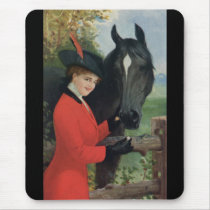 Vintage Horse Girl Red Coat Equestrian Sugar Cube Mousepad