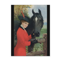Vintage Horse Girl Red Coat Equestrian Sugar Cube Postcard
