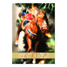 Vintage Horse Holiday Gold RSVP Invitation