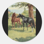 Vintage Horse Mare Stallion Equestrian Round Stickers