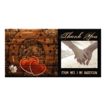vintage horseshoe hearts western country wedding custom photo card