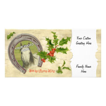 Vintage Horseshoe Holly Custom Photo Card Template