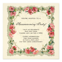 Vintage Housewarming, Antique Roses Flowers Floral Announcement
