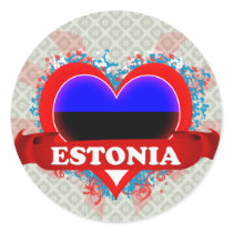 Vintage I Love Estonia Round Stickers