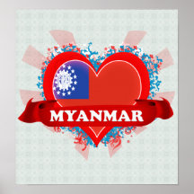 Vintage I Love Myanmar Posters