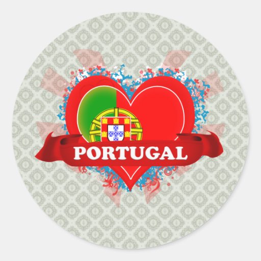 Vintage I Love Portugal Round Stickers