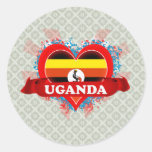 Vintage I Love Uganda Round Sticker