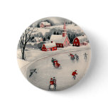Vintage Illustration Christmas, Ice Skating Pond buttons