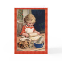 Vintage Illustration Girl Baking Christmas Cookies Greeting Cards