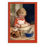 Vintage Illustration Girl Baking Christmas Cookies Greeting Cards