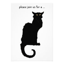 Vintage Illustration Halloween Black Cat Personalized Invitations