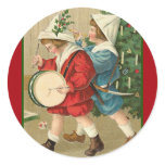 Vintage Illustration of Christmas Morning Round Sticker