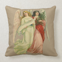 Vintage Illustration Victorian Christmas Angels Throw Pillows