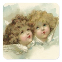Vintage Illustration Victorian Christmas Angels Square Sticker
