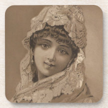 Vintage Image of Girl In Shawl Beverage Coasters