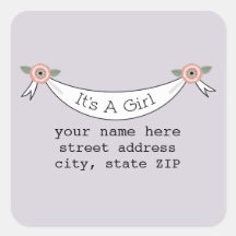 Vintage Inspired Lavender Baby Shower Address Square Sticker