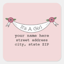 Vintage Inspired Pink Baby Shower Address Sticker