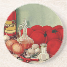 Vintage Italian Food Tomato Onions Peppers Catsup Coaster