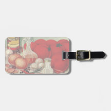 Vintage Italian Food Tomato Onions Peppers Catsup Luggage Tag