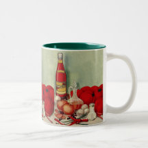 Vintage Italian Food Tomato Onions Peppers Catsup Coffee Mugs