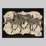 Vintage Ivory & Black Zebras  Monogram Notecard cards