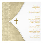 Vintage Ivory Gold Cross Baby Baptism Christening Announcement