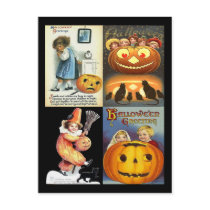 Vintage Jack o'Lantern with Kids Collage Postcards