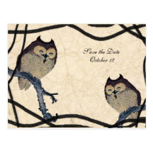 Vintage Japanese Owl Save the Date Postcard