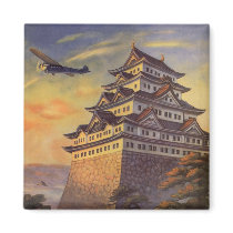 Vintage Japanese Travel Poster, Pagoda and Plane Magnet