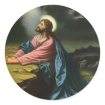 Vintage Jesus Christ Praying in Gethsemane Round Stickers