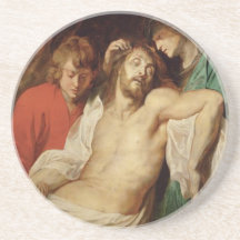 Vintage Jesus painting religious sandstone coaster