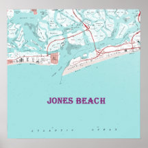 Vintage Jones Beach New York Map on Canvas 24x24 Poster